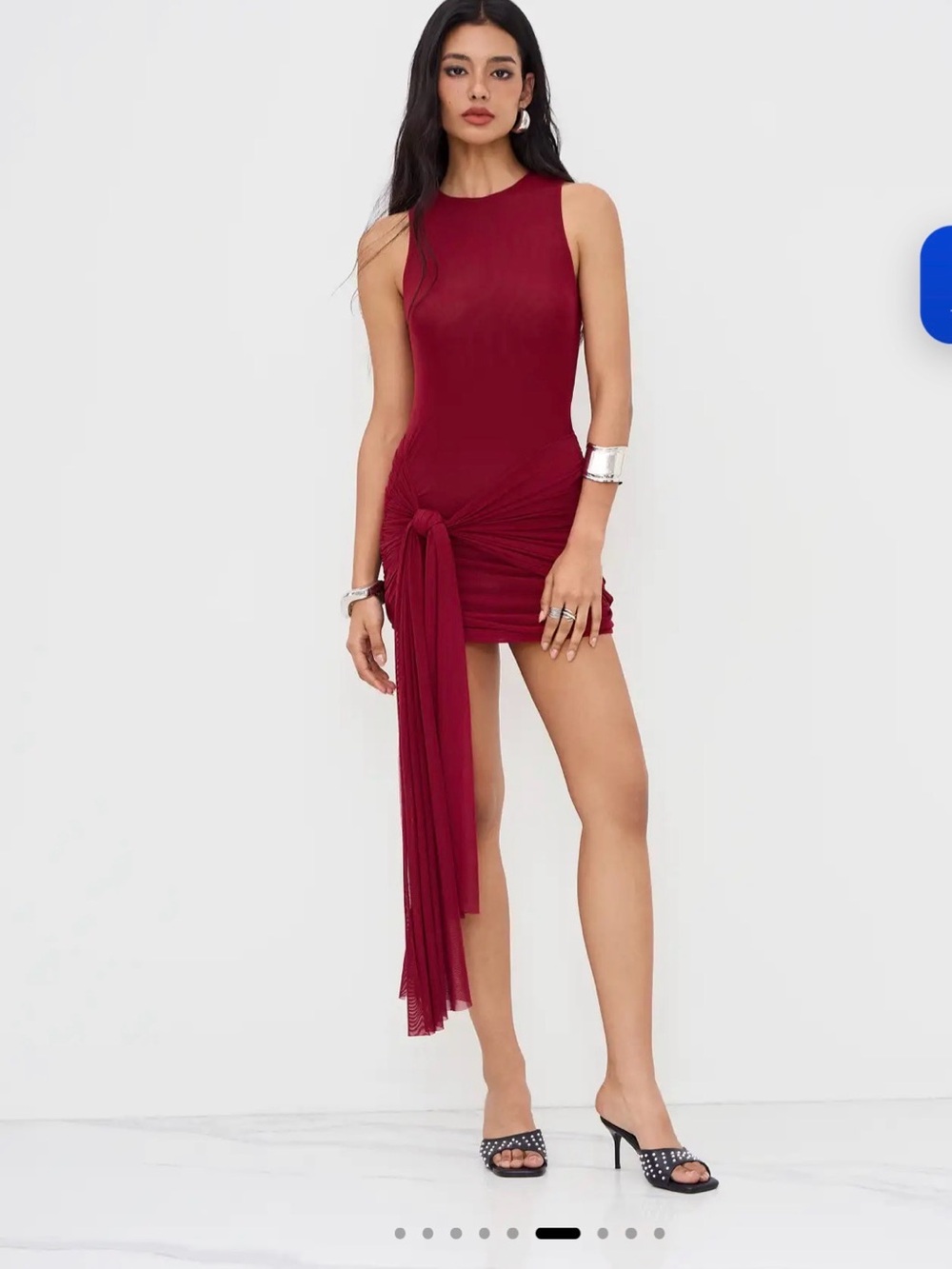 Cider Burgundy Sleeveless Knot-Front Mini Dress